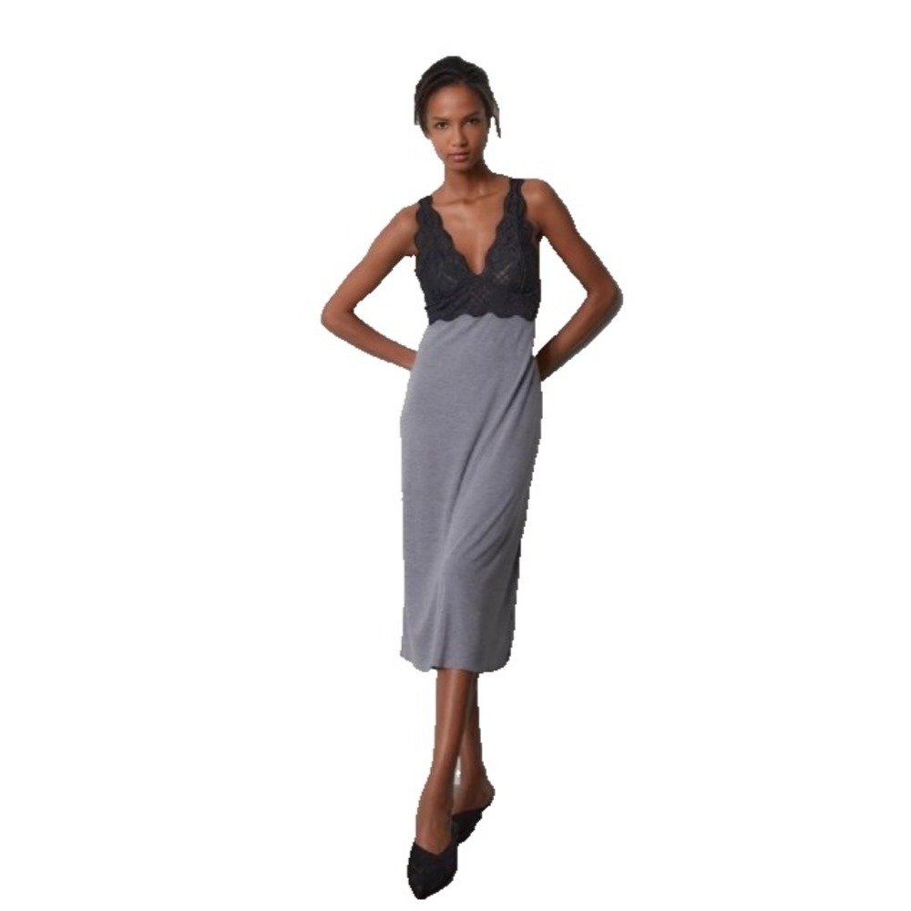 Natori Obsession Nightgown Size S Chemise Gown Lace Trim Black Grey